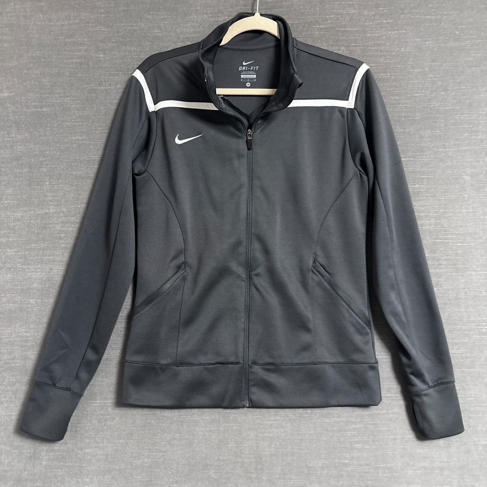 Nike Team Avenger Warm Up Jacket Womens M Gray Full Zip Thumb Hole Track Running
